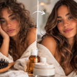 portrait femme aux cheveux mousseux et ondulés avec effet frisottis en lumière naturelle