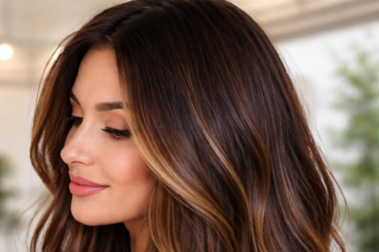 Idée de balayage caramel fondu sur base brune