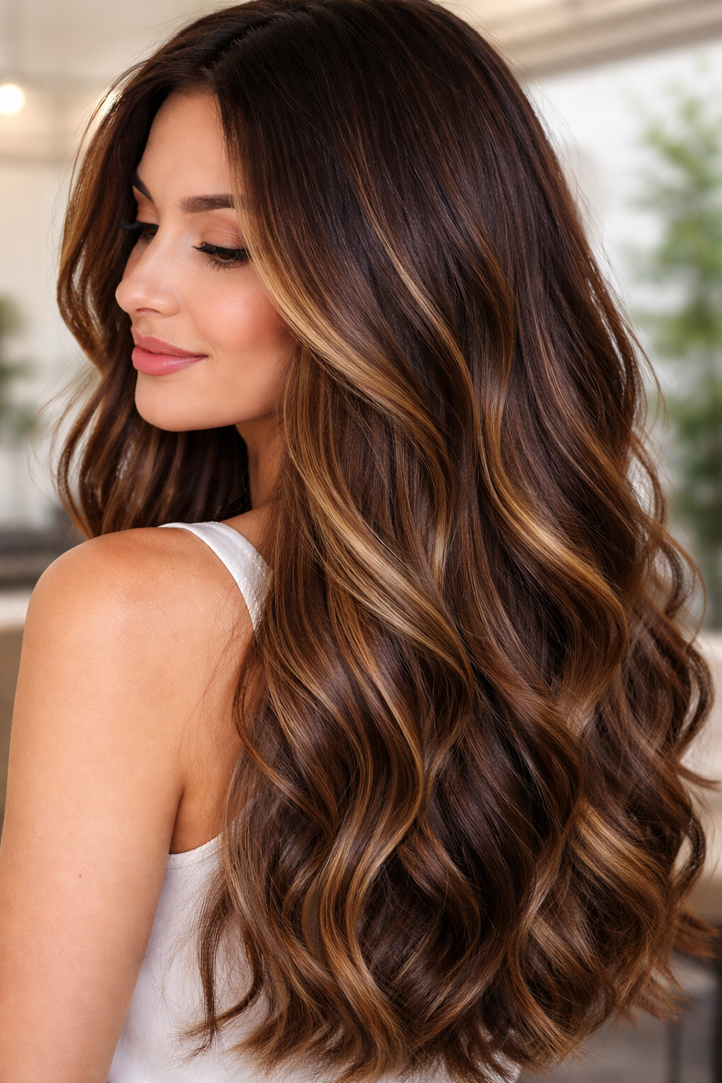 Idée de balayage caramel fondu sur base brune