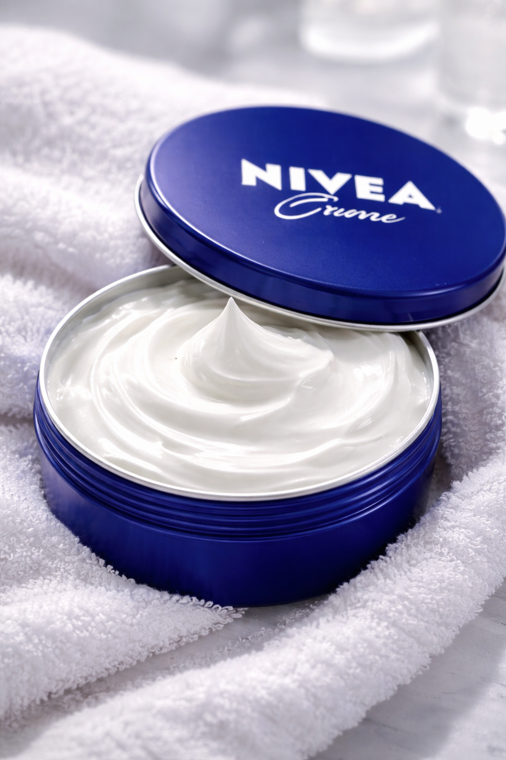 Pot de crème Nivea bleue avec texture riche