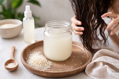 Eau de riz préparée pour soin des cheveux