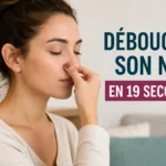 Femme essayant de déboucher son nez naturellement
